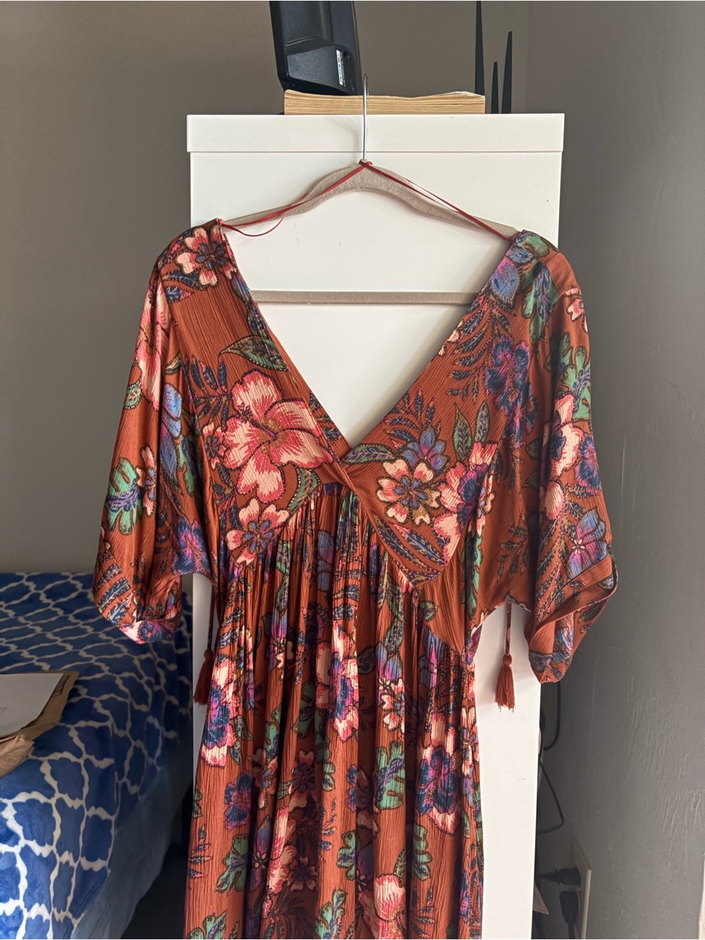 O'Neill Rust Floral V-Neck Peasant Blouse
